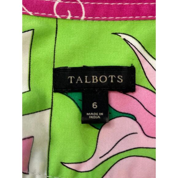 Talbot's Geometric/Floral Print Midi Cotton Shirt Dress in Pink and Green - Picture 5 of 5
